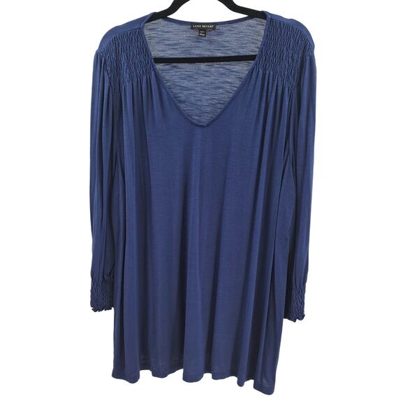 Lane Bryant Tunic Top Plus 18/20 Smocked Shoulder V-Neck 3/4 Sleeve Casual Navy - Picture 1 of 7